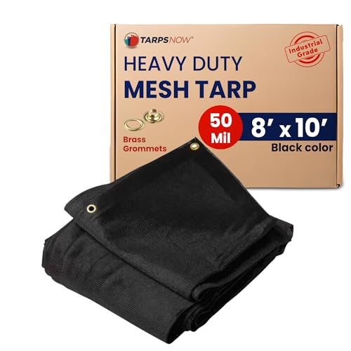 Tarps Now 8' x 10' Heavy Duty Mesh Tarp with 75% Shade and Brass Grommets - Multipurpose Protective Cover Tarpaulin with Air Flow for Tie Downs, Shade, Fences, Canopies, Dump Trucks - Black - size: 8' X 10'