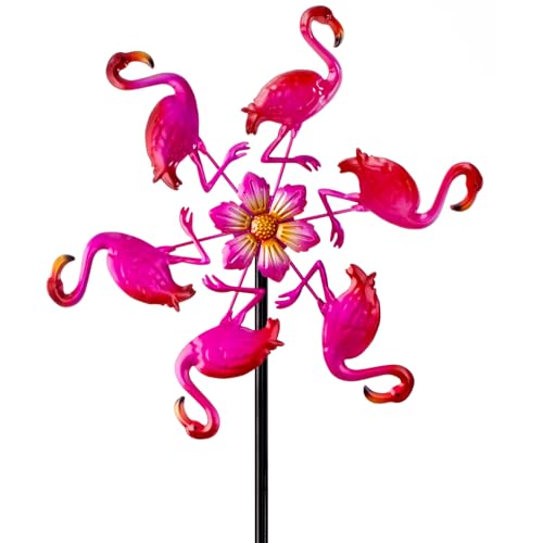 44" Flamingo Garden Wind Spinners - Metal Outdoor Stakes Kinetic Wind Spinner Windmills Decor, Wind Sculpture Yard Art Decorations for Patio, Lawn & Garden - size: 44" Flamingo