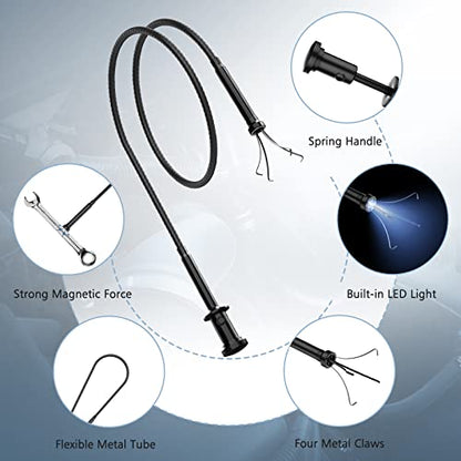 Housolution 28.34in Grabber Tool Magnetic, Bendable with LED Lights, Black - color: Black