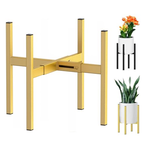 Metal Plant Stand, Adjustable Size Fits 10 12 13 14 15 16 Inches Large Planter Pot,Mid Century Expandable Plant Holder Indoor Outdoor Corner (HeavyGold, Fits all pots between 8" and 16") - color: HeavyGold