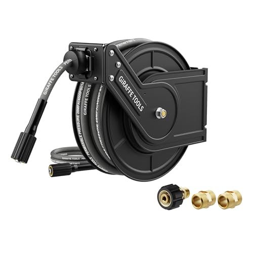Giraffe Tools Pressure Washer Hose Reel with Replaceable 60FT Pressure Hose