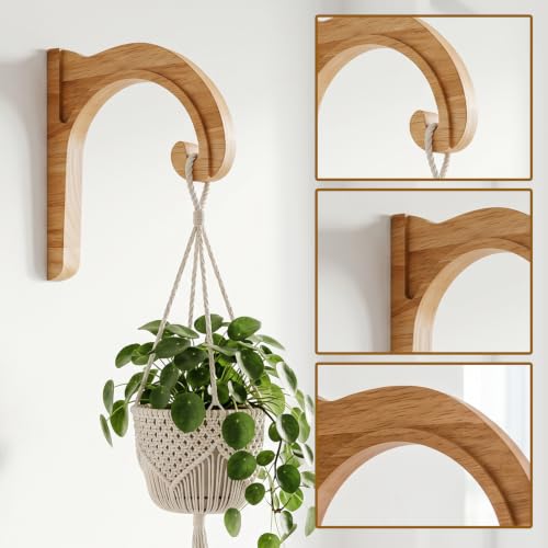 Wooden Wall Plant Hanger Bracket, Arch Hook for Hanging Planters, 2 Pack