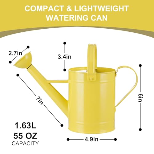 Topadorn 55 oz Metal Watering Can with Long Spout for Indoor Plants, Yellow