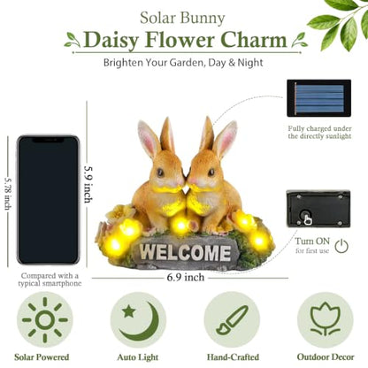 Solar Rabbit Garden Statue 5.9" Resin Bunny Statue with Welcome Sign - style: Rabbit
