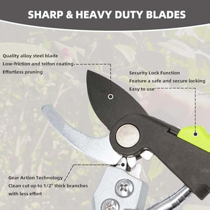 YRTSH Garden Shears Set, 2-Piece Pruning Loppers & Pruners with Gear System