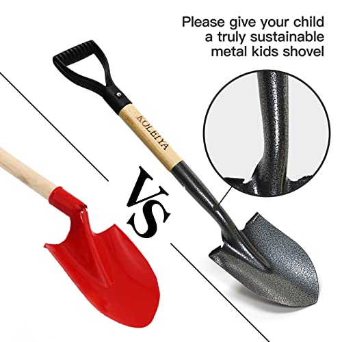 KOLEIYA Small Short Handle Shovel - 28 Inches Overall Length - Kids Metal Sand Shovel for Digging and Gardening - Metal + Wooden - color: Wood