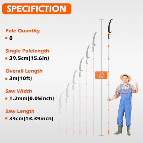 Grefinity Manual Pole Saw, 10 Ft Pole Saws for Tree Trimming - size: 10Ft