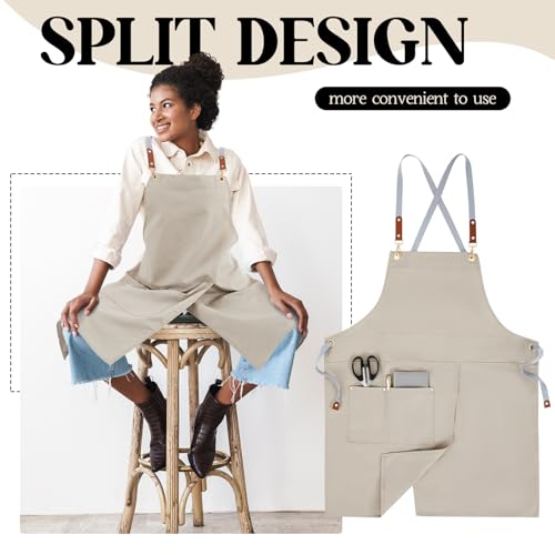 Crossback Pottery Apron Split Leg, Adjustable Straps - color: Beige