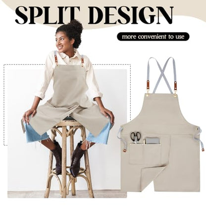 Crossback Pottery Apron Split Leg, Adjustable Straps - color: Beige