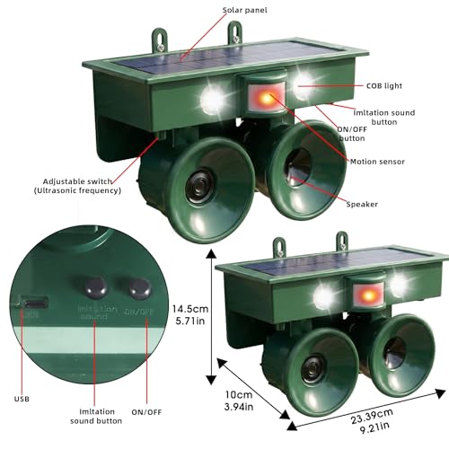 Solar Bird Repeller Outdoor, Woodpecker Deterrent Device for Patio