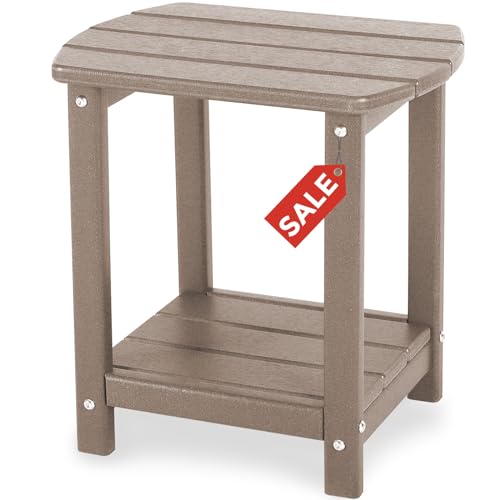 Adirondack Square Outdoor Side Table,2-Tier Storage Patio Side Table, HDPE End Tables for Backyard Pool Porch Garden Lawn - color: Teak, size: a:Oval 2-Tier