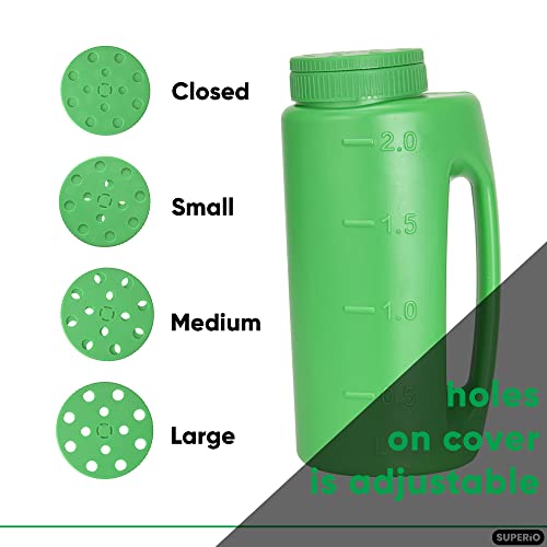 Superio Handheld Spreader for Lawn and Garden Seed, Fertilizer and Ice Melt Spreader 2 Liter, Adjustable Hole Size - color: Multi