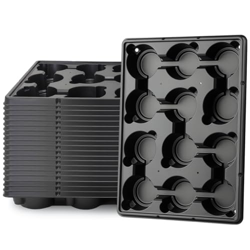 RooTrimmer 12 Cell Round Nursery Pot Trays Thickened Durable Seedling Pots Shuttle Carrying Trays for Holding 4 Inch Nursery Pots (16.85" × 12.6", 20-Pack) - color: Black, size: 12 Cell Trays for 4 Inch Pots-20 Pack
