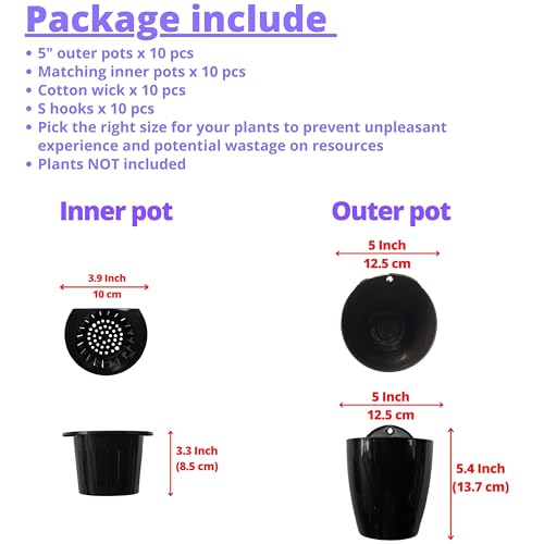 LaLaGreen Indoor Wall Planters (5in, 10 Pack) Self Watering Hanging Pots - size: 5" (12.5 cm)
