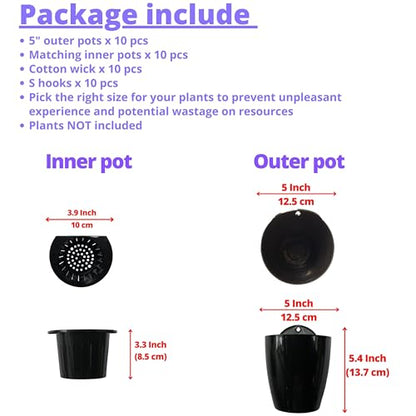 LaLaGreen Indoor Wall Planters (5in, 10 Pack) Self Watering Hanging Pots - size: 5" (12.5 cm)