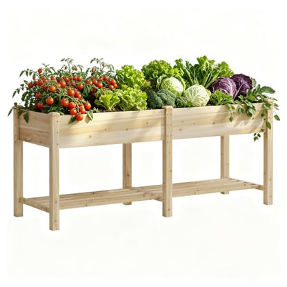 Wood Raised Garden Bed Outdoor Planter Box Herb Planter Garden Bed With Leg - color: Natural, size: Large