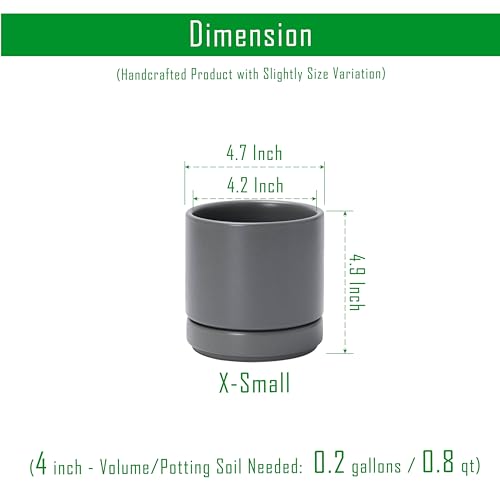 D'vine Dev 4-Pack Ceramic Pots with Saucers, Grey, 4.7 in, 94-X-B-3 - color: Gray, size: 4.7 Inch