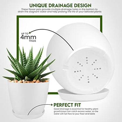 Plant Pots Indoor with Drainage, 5 Pack Multi-Size Planters Set, White - color: White, size: Pack of 5