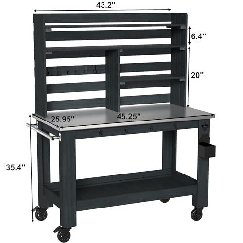 GDLF Large Potting Bench Table, Outdoor Kitchen Island with Stainless Top