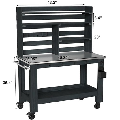 GDLF Large Potting Bench Table, Outdoor Kitchen Island with Stainless Top