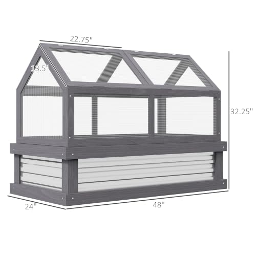 Outsunny Raised Garden Bed, Polycarbonate Mini Greenhouse, Gray - color: Gray