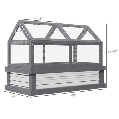 Outsunny Raised Garden Bed, Polycarbonate Mini Greenhouse, Gray - color: Gray