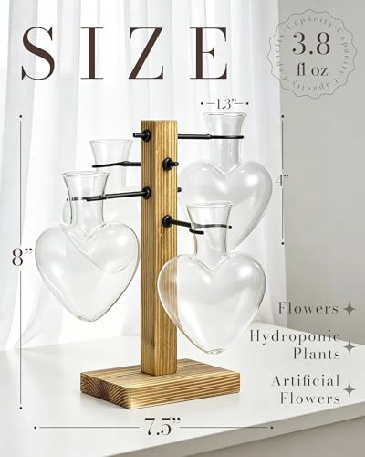 Plant Propagation Stations with Wood Stand, 4 Vases Love Shape - color: Love