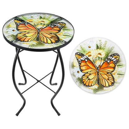 VCUTEKA Outdoor Side Table,14" Patio Accent Table Bistro Coffee End Table - color: Yellow Butterfly