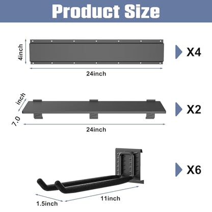 WALMANN Wall Mounted Garden Tool Rack, Folding Chair Hangers - size: 24 inch railx4