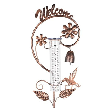 Rain Gauge Outdoor,Hummingbird Rain Gauges with Bell Design,Decorative Large Number Plastic Tube Freeze Proof Metal Rain Measure Water Gauge Welcome Sign for Garden Yard