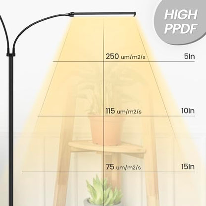 Grow Light for Indoor Plant,Dual Head Full Spectrum with 3/9/12H Auto Timer - color: Black