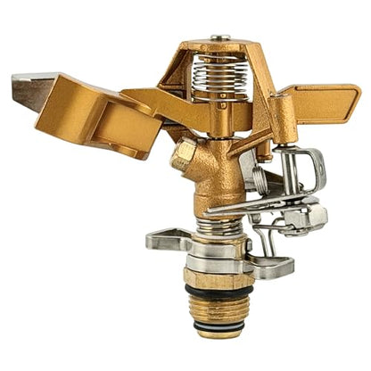 Brass Impact Sprinkler Head, 1/2” Male Pipe Thread – Adjustable 20°–360° Arc, 25–41 Ft Coverage – Heavy-Duty All-Brass Construction for Lawn Irrigation, Long-Range Watering & Durability