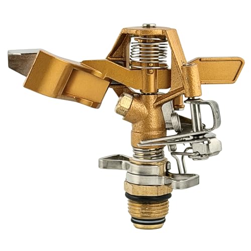 Brass Impact Sprinkler Head, 1/2” Male Pipe Thread – Adjustable 20°–360° Arc, 25–41 Ft Coverage – Heavy-Duty All-Brass Construction for Lawn Irrigation, Long-Range Watering & Durability