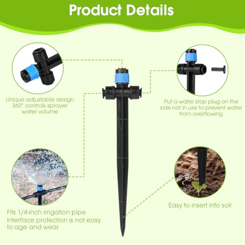 25 Pcs Drip Irrigation Emitters with Stake - Adjustable Vortex Dripper for 1/4" Drip Line Tubing - Garden Watering System Sprinkler Heads - Blue - style: 25 Pcs Blue Double Hole Drip Emitters Vortex