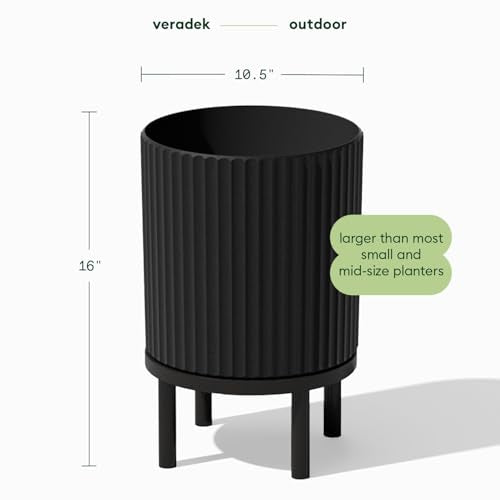Veradek Demi Series Raised Planter - Round Planter with Stand - color: Black/Black, size: 12 Inch