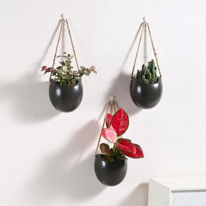 4 to 5 inch Ceramic Planters Wall Hanging Vases Decor - Set of 3 - color: Black