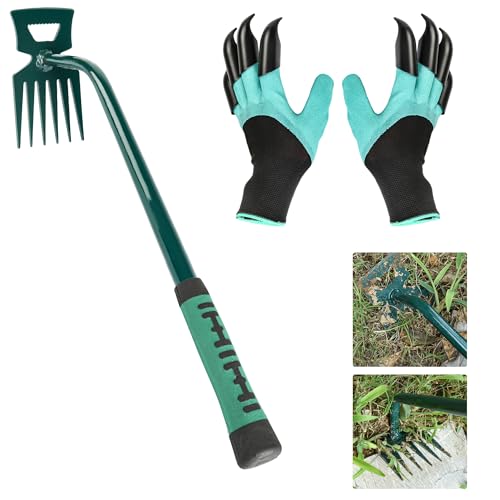 Weed Pulling Tool, Portable Manual Weeder Puller - color: Puller with Gloves