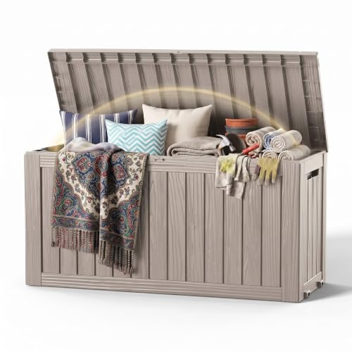 DRATO 135 Gallon Deck Boxes Outdoor Waterproof Storage Box with Wheels - color: Grey, size: 135 Gallon
