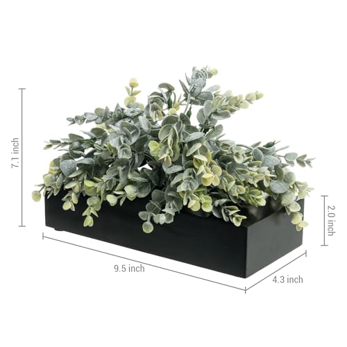 MyGift Artificial Grass Plant in Rectangular Wood Planter (Black, 10 Inch) - color: Black, size: 9.5 Inch