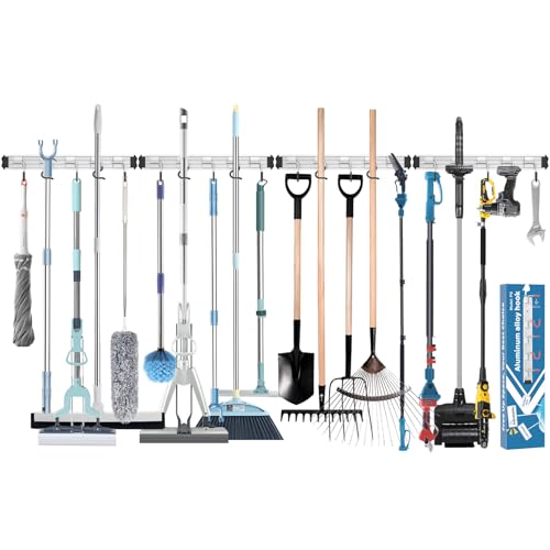 Mop and Broom Holder Wall Mount Garden Tool Rack Organizer - color: Black, size: 4 Packs 5 Hooks