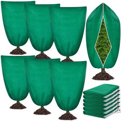 6 Pcs Plant Covers Freeze Protection 48x72 with Drawstring,Green - color: Green