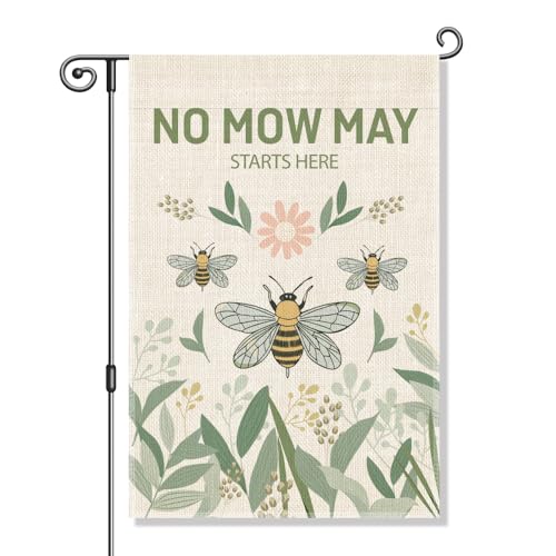 Perfectinsoy No Mow May Starts Here Pollinator Garden Garden Flag 12x18 - color: Beige13