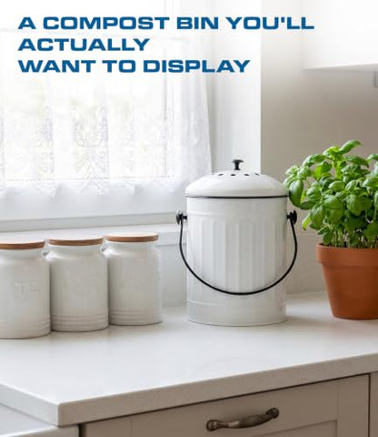 Plexon Countertop Compost Bin Kitchen with Lid, 1.5 Gall - color: White