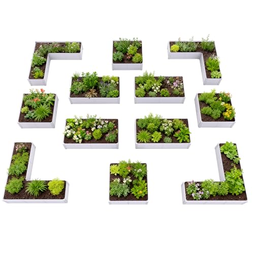 Anleolife 12-Bed Rectangle, L-Shaped & Square Raised Bed, Antique White - color: Bloom-white, size: Set of 12