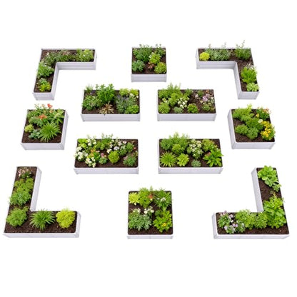 Anleolife 12-Bed Rectangle, L-Shaped & Square Raised Bed, Antique White - color: Bloom-white, size: Set of 12