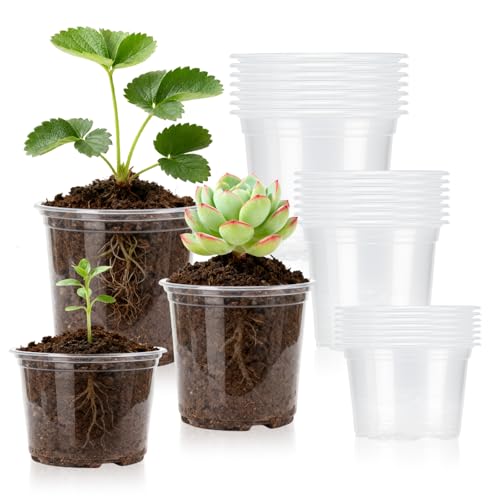 Clear Nursery Pots for Plants, 3/3.5/4 Inches Clear Flower Pots with Drainage, 24 Packs Seed Starter Pots with Different Sizes, Transparent Seedling Pots for Indoor Plants - size: 3/3.5/4 Inches