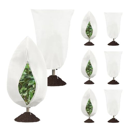 8 Pack Plant Covers Freeze Protection, 31.5"x47.2" with Zipper Drawstring - color: White