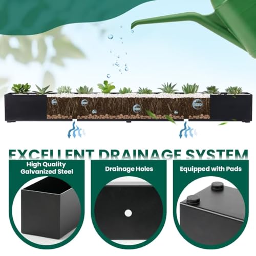 Trough Rectangle Planter 32 in Window Sill Planter Box - color: Black