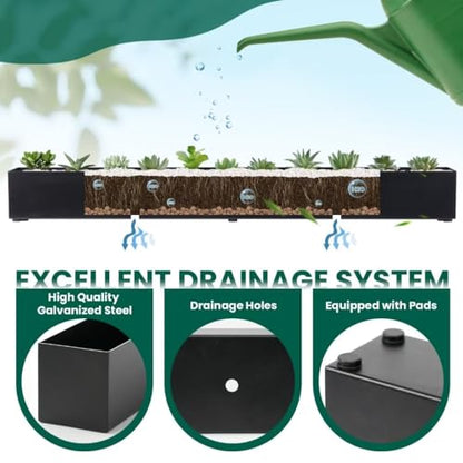 Trough Rectangle Planter 32 in Window Sill Planter Box - color: Black