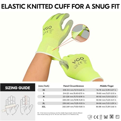 Vgo... 10Pairs PU Coated Safety Work Gloves,Gardening Gloves (PU2103,L) - color: Yellow, size: Large